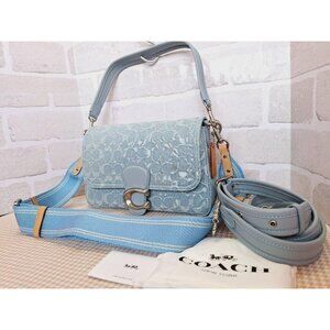 Coach CJ854 Soft Tabby Shoulder Bag Signature Denim Women's Handbag Blue Outlet
